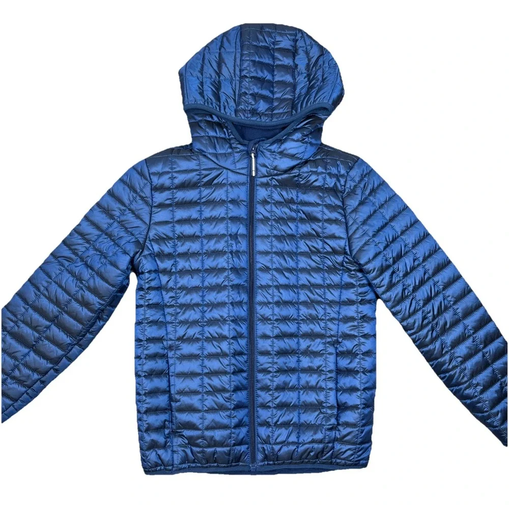 Cat &‎ Jack Youth Full Zip Hooded Fleece Quilted Puffer Jacket Glossy Blue Large